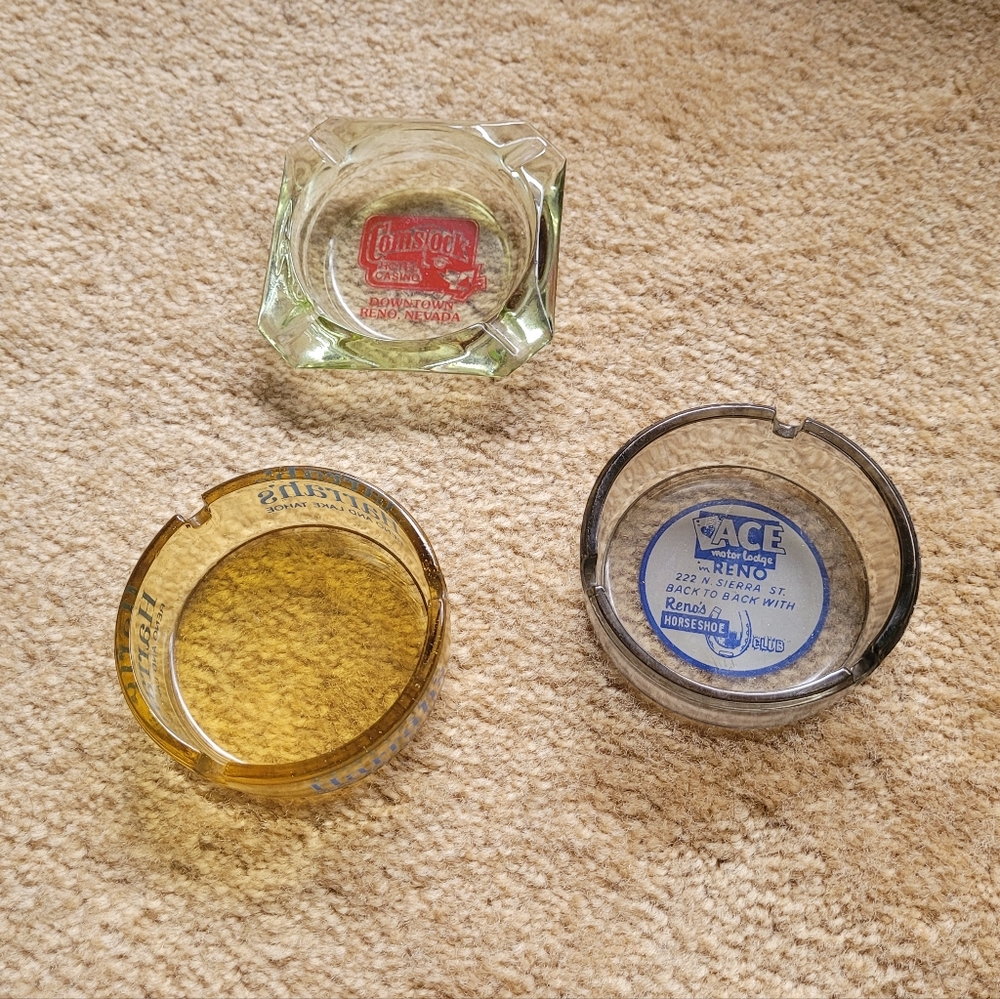 Lot of 3 Vintage Glass Casino Ashtrays